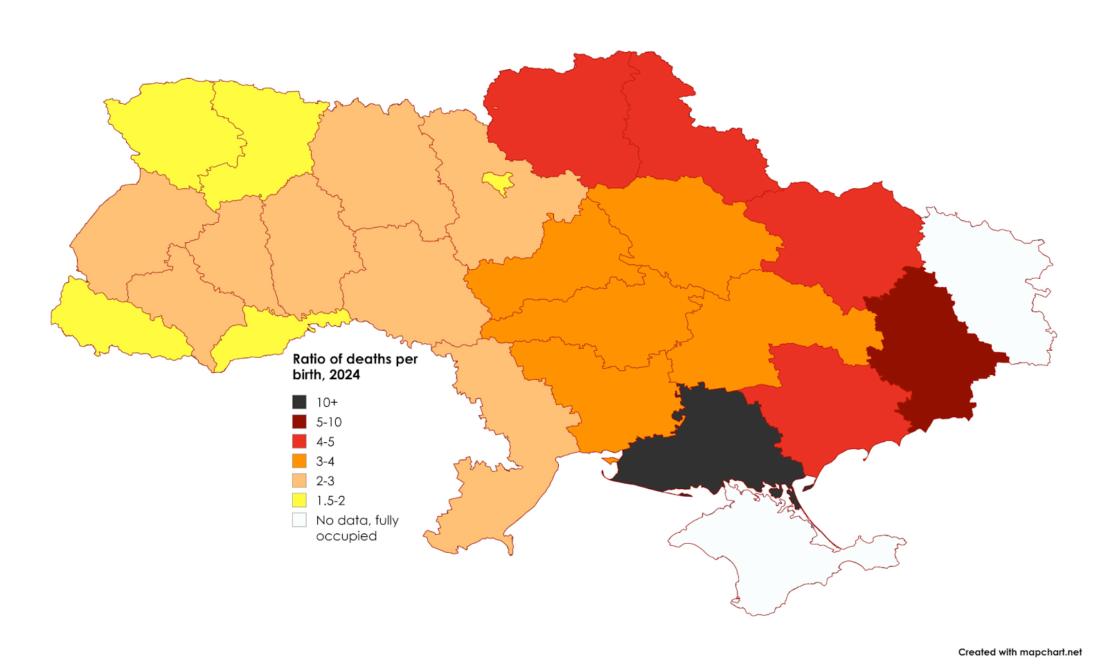 carte du ratio naissance/décès - Ukraine