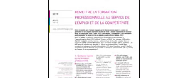 Nouvelle Note - Remettre la formation professionnelle au service de l’emploi et de la compétitivité